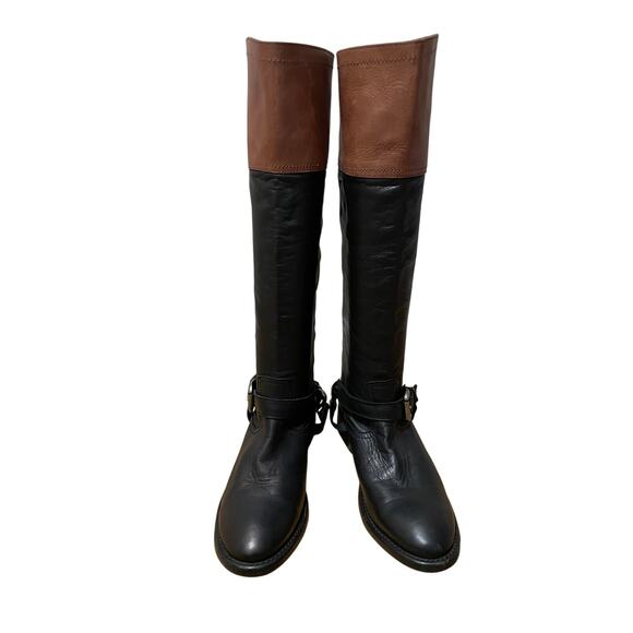 Trask Addison Leather Black Brown Equestrian Knee High Riding Boots Womens 6.5 - Picture 2 of 10